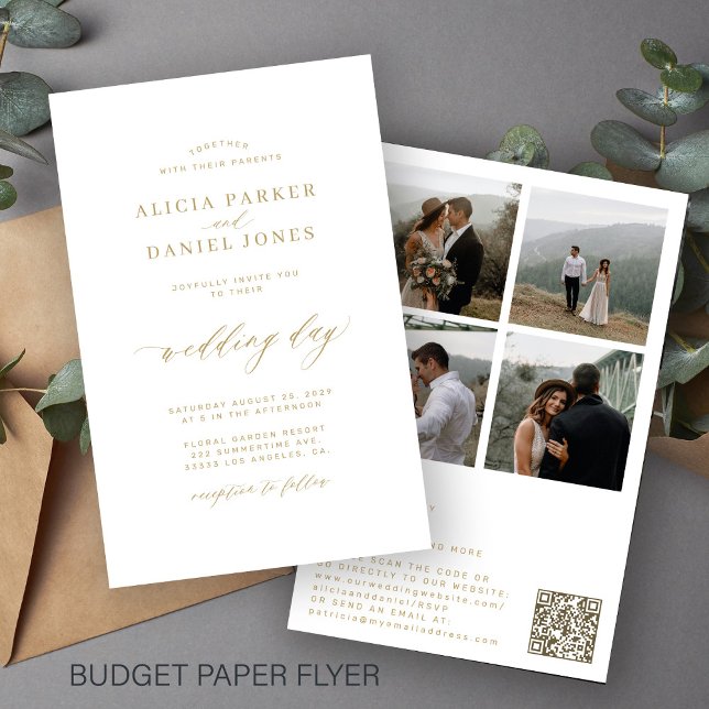 Budget modern QR code 4 photo all in one wedding Flyer (Creator Uploaded)