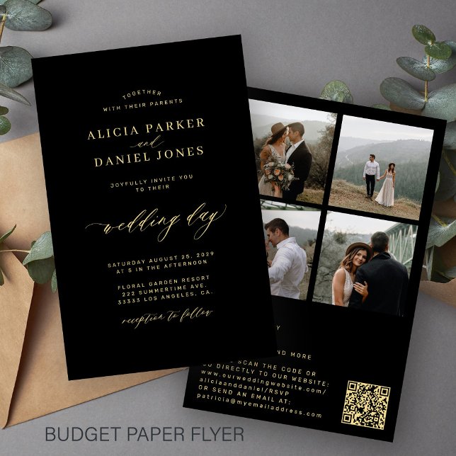 Budget modern QR code 4 photo all in one wedding Flyer (Creator Uploaded)