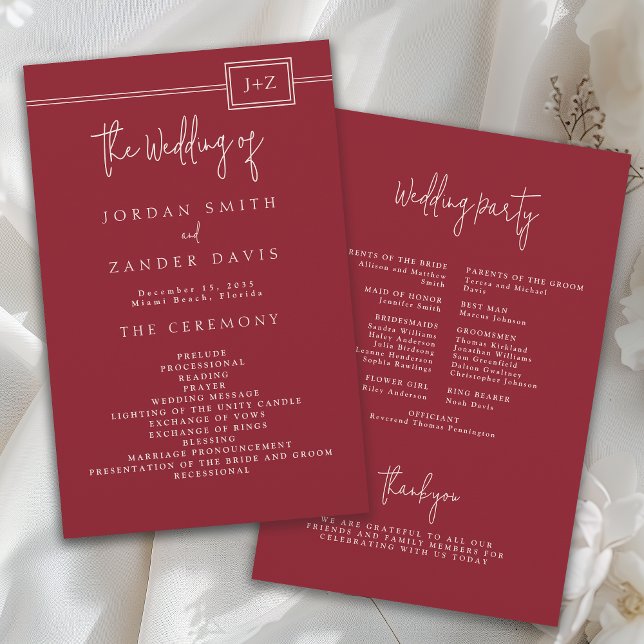 Budget Modern Red Monogram Wedding Program Flyer (Creator Uploaded)