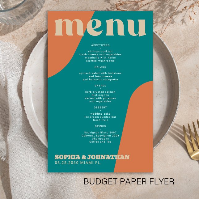 Budget modern retro groovy wedding menu template (Creator Uploaded)
