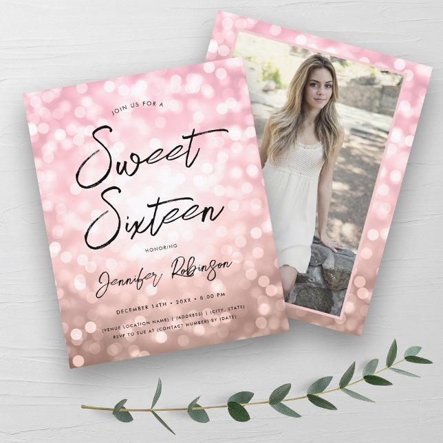 Budget Modern Rose Gold Photo Sweet 16 Invite (Budget Modern Rose Gold Photo Sweet 16 Invite)
