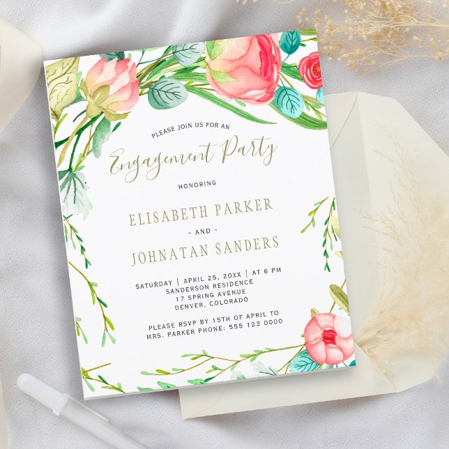 Budget modern roses engagement party invitation (Creator Uploaded)