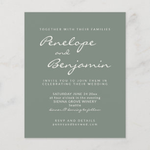 Budget Modern Sage Green Script Wedding Invite