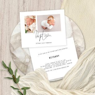 Budget Modern Script 2 Photos Baptism Invitation 