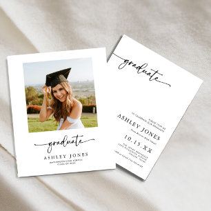 Budget Modern Script 4 Photo Graduation Invitation