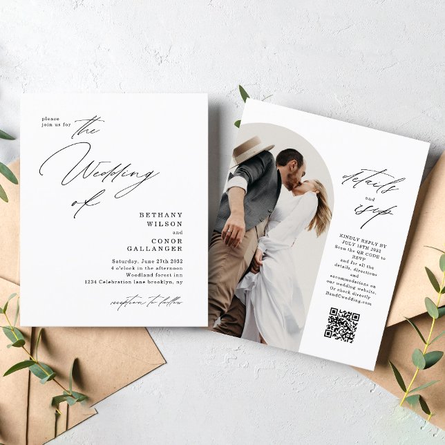 BUDGET Modern Script Arch Photo QR Code Wedding (Creator Uploaded)