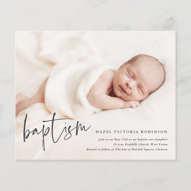 Budget Modern Script Baptism Invitation (Front)