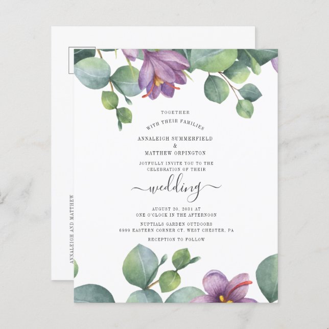 Budget Modern Script Eucalyptus Watercolor Invite (Front/Back)