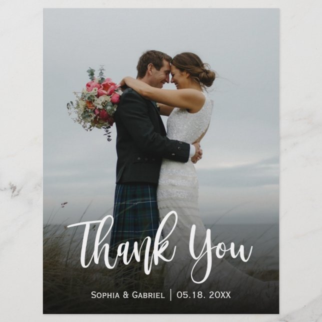 Budget Modern Script Full Photo Wedding Thank You  Flyer (Front)