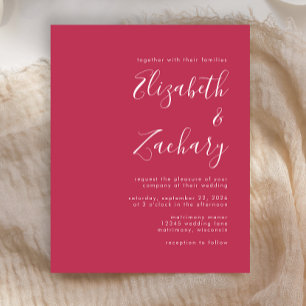 Budget Modern Script Magenta Wedding Invitation