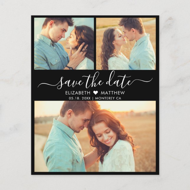 Budget Modern Script Photo Black Save The Date (Front)