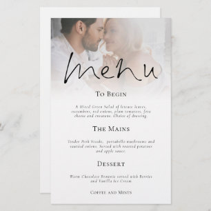 Budget Modern Script Photo Wedding Menu
