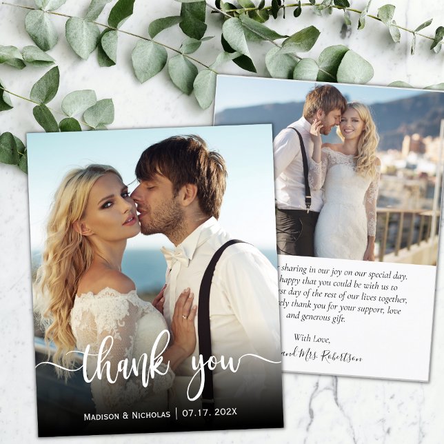 Budget Modern Script Photo Wedding Thank You Card (Creator Uploaded)