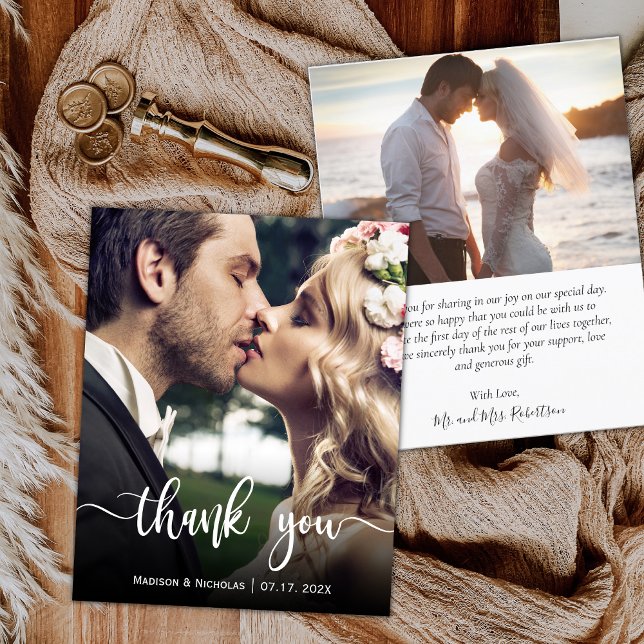 Budget Modern Script Photo Wedding Thank You Flyer (Creator Uploaded)