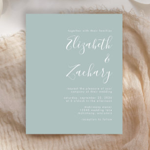 Budget Modern Script Sea Glass Wedding Invitation