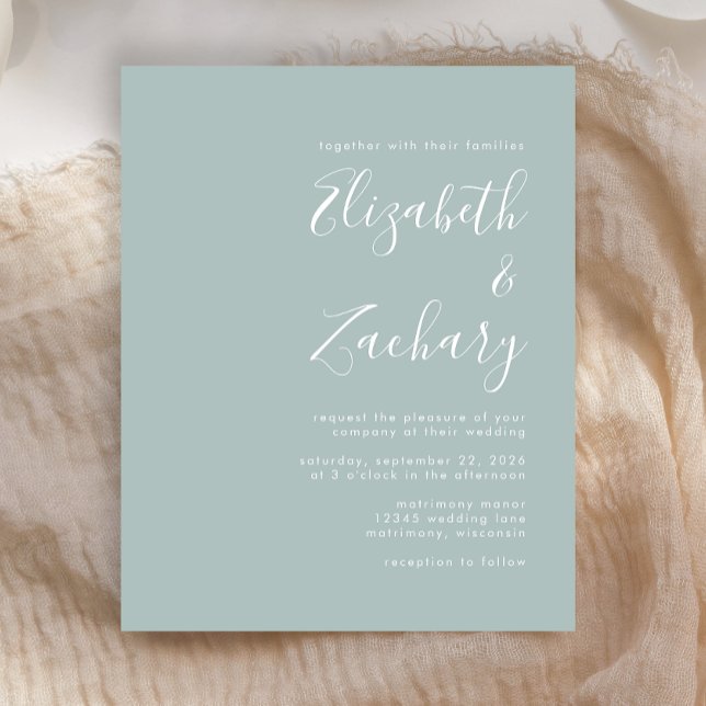 Budget Modern Script Sea Glass Wedding Invitation (Creator Uploaded)