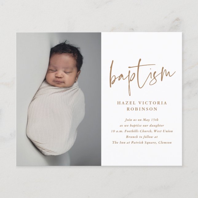 Budget Modern Script Simple Baptism Invitation  (Front)