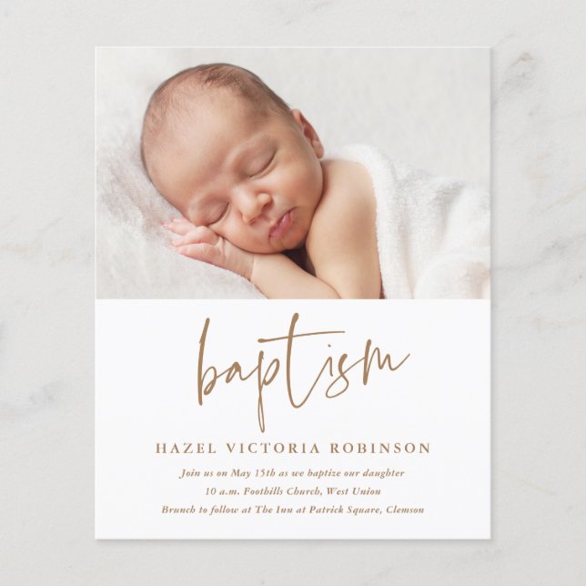 Budget Modern Script Simple Baptism Invitation (Front)