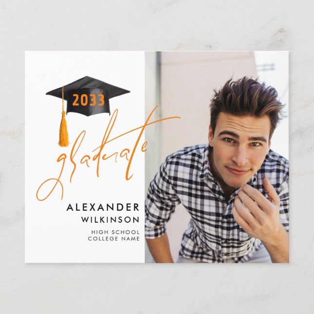 BUDGET Modern Script Simple Photo GRAD Invitation (Front)