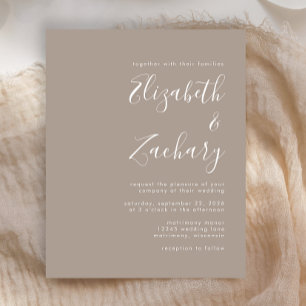 Budget Modern Script Taupe Wedding Invitation