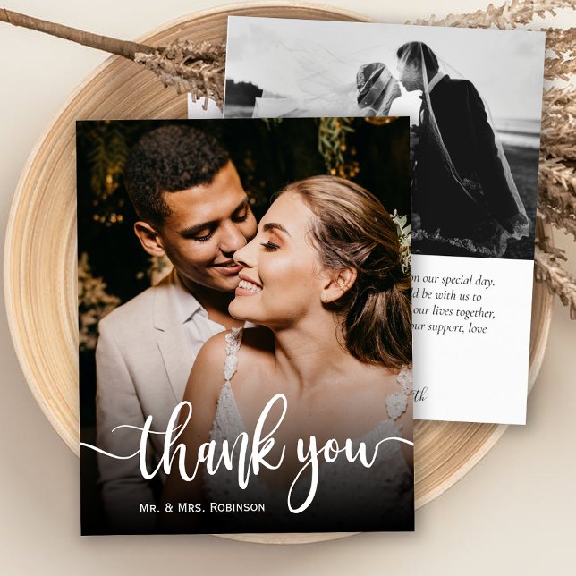 Budget Modern Script Wedding Photo Thank You Card (Creator Uploaded)