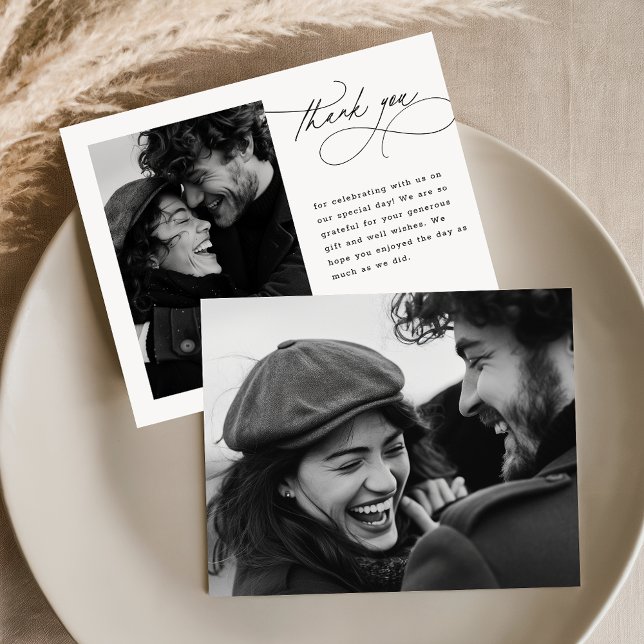 Budget Modern Script Wedding Photo Thank You Card (Creator Uploaded)