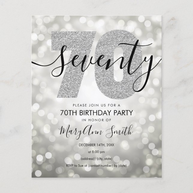 Budget Modern Silver 70th Birthday Party Invite  Flyer (Front)