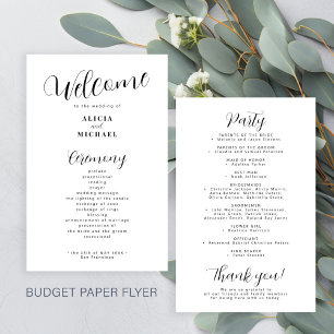 Budget modern simple black white wedding program flyer