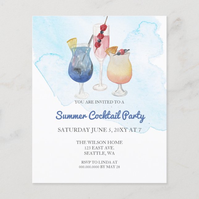 Budget Modern Summer Cocktail party Invitations (Front)