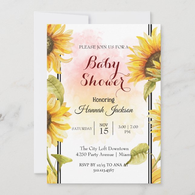  Budget modern sunflower baby shower Invitation (Front)