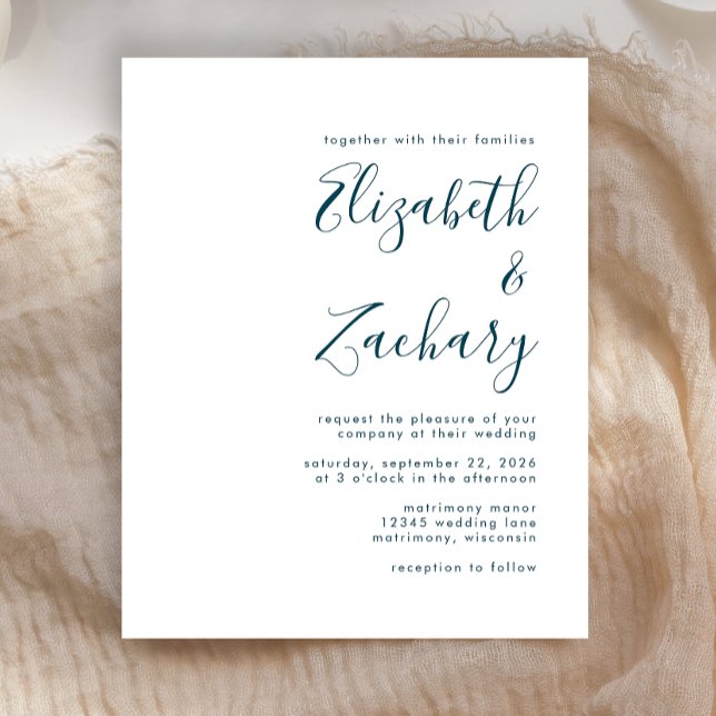 Budget Modern Teal Blue Script Wedding Invitation (Creator Uploaded)