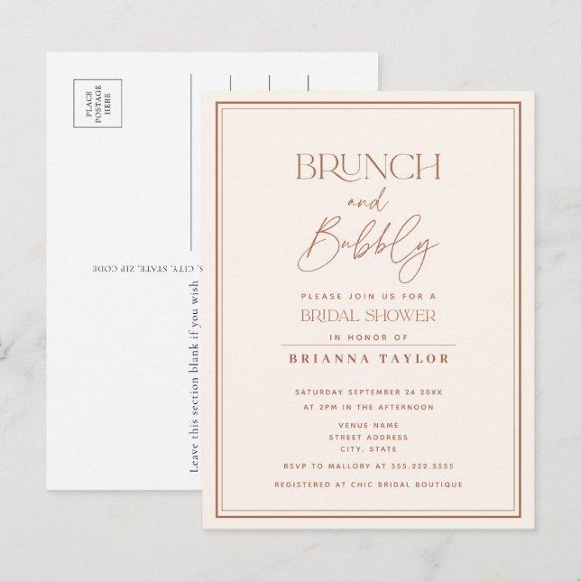 Budget Modern Terracotta Bridal Shower Invitation Postcard (Front/Back)