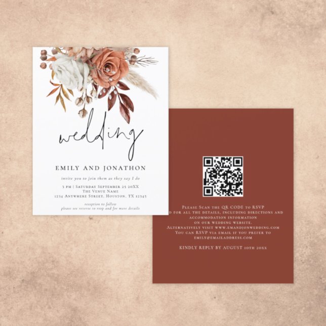Budget Modern Terracotta Florals Wedding Invite (Creator Uploaded)