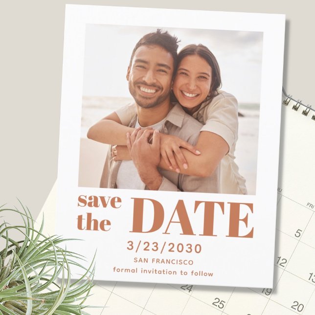 Budget Modern Terracotta Photo Save The Date Card (Creator Uploaded)