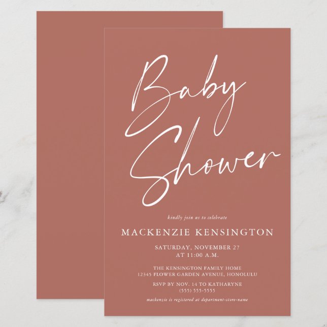 Budget Modern Terracotta Simple Script Baby Shower (Front/Back)