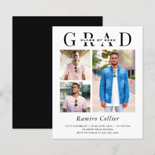 Budget Modern Three Photo Graduation Invitation