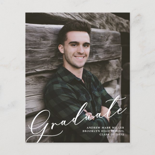 Budget Modern Two Photo Graduation Announcement (Front)
