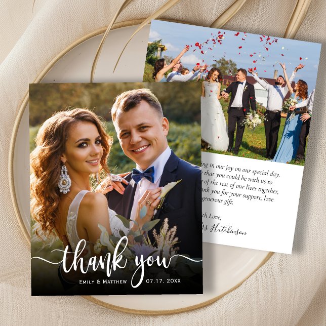 Budget Modern Typography 2 Photo Wedding Thank You (Creator Uploaded)