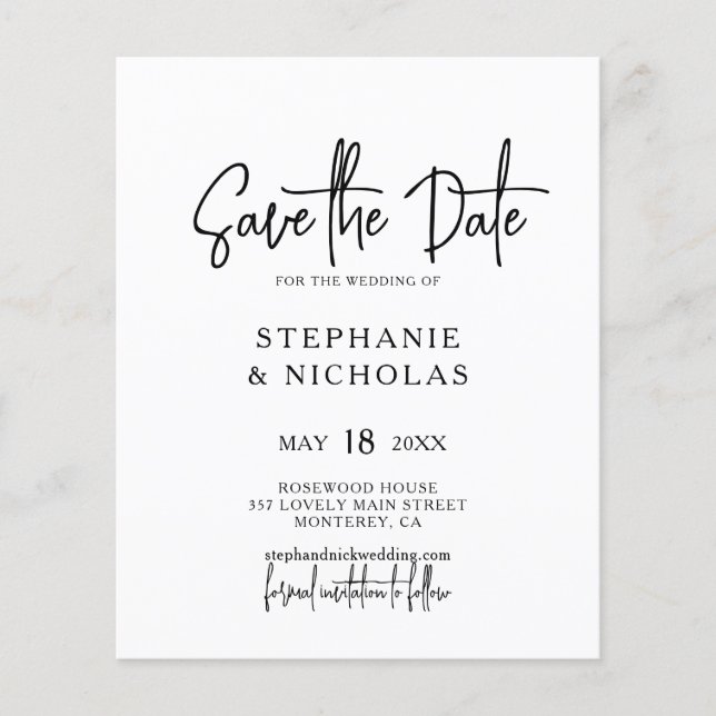 Budget Modern Typography Script Save The Date Flyer (Front)