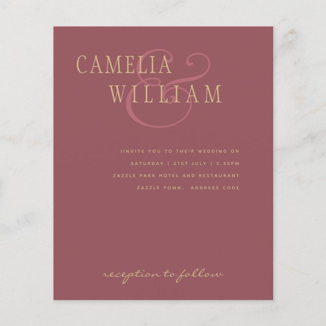 BUDGET Modern Wedding Dusty Rose Pink Gold Invite Flyer (Front)