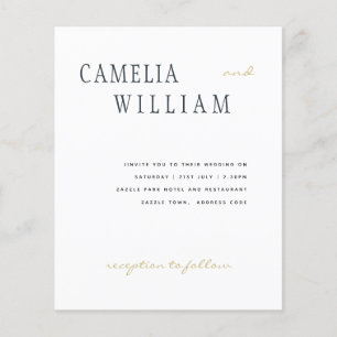 BUDGET Modern Wedding Midnight Blue Gold Text Flyer