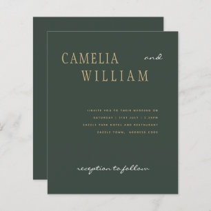 BUDGET Modern Wedding Moss Green Gold Invitation