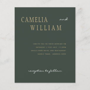 BUDGET Modern Wedding Moss Green Gold Invitation Flyer