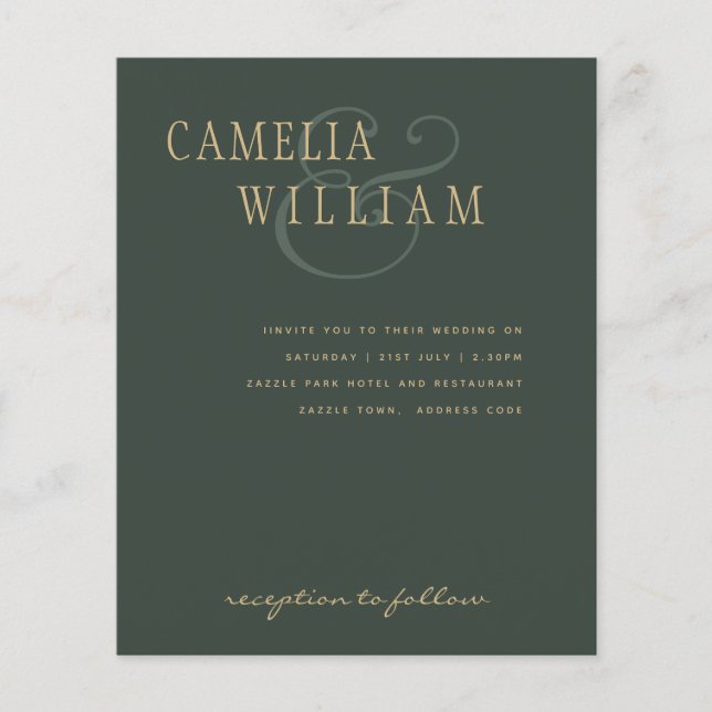 BUDGET Modern Wedding Moss Green Gold Invitation Flyer (Front)