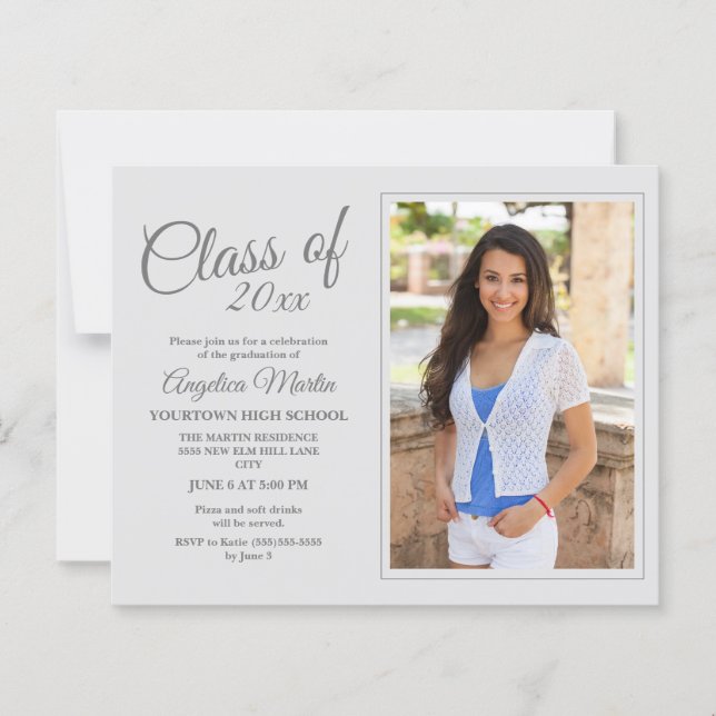 BUDGET Modern White Graduation Photo Announcement (Front)