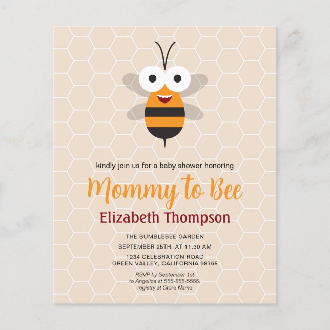 Budget Mom to Be Honey Bee Baby Shower Invitation (Front)