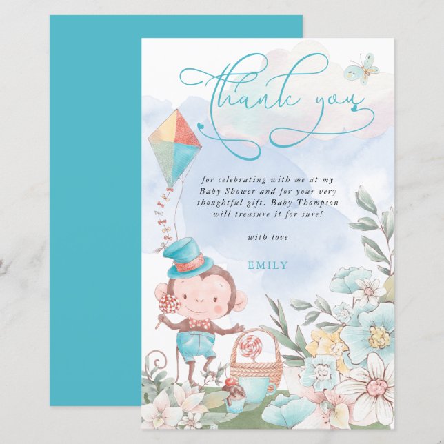 Budget Monkey Boy Baby Shower Picnic Thank You (Front/Back)