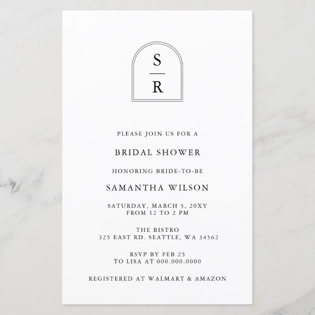 Budget Monogram Arch Bridal Shower Invitation (Front)