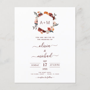 Budget Monogram Burgundy Floral Wedding Flyer