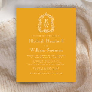 Budget Monogram Crest Marigold Wedding Invitation